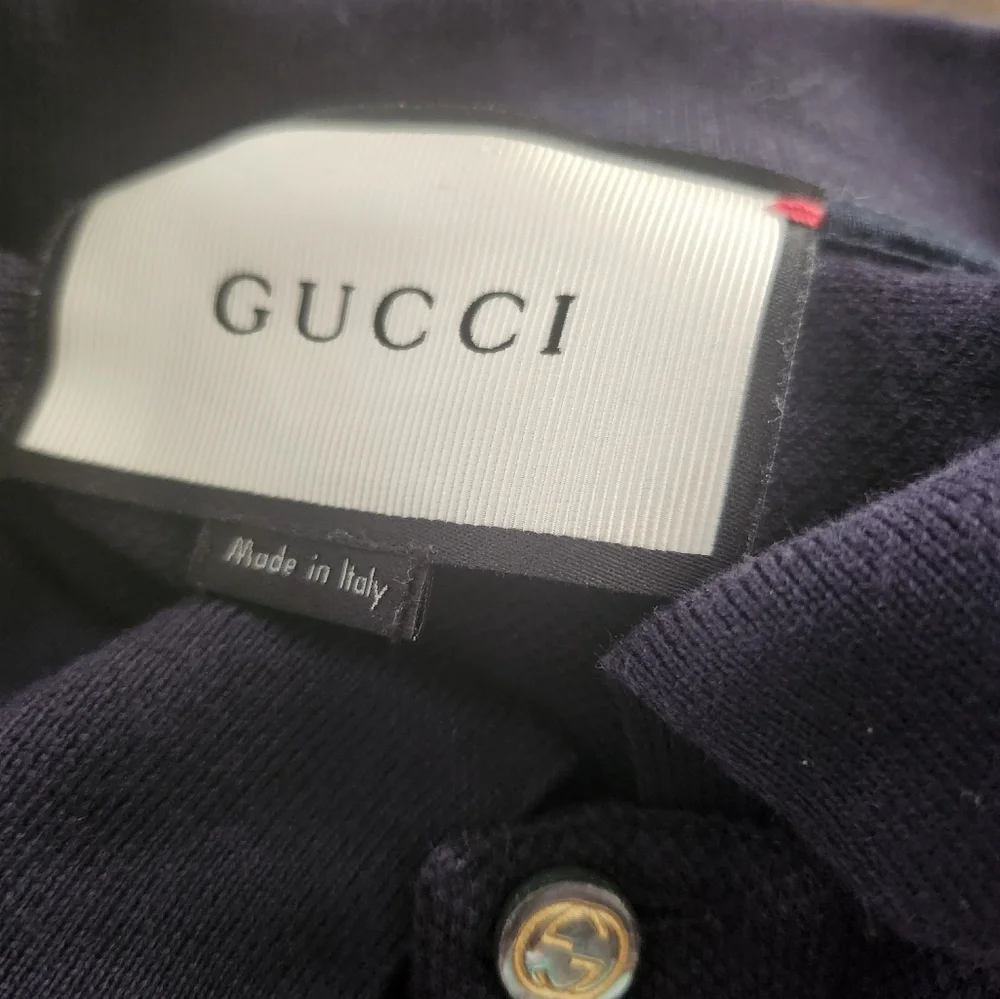 Gucci Navy Blue Cotton Pique King Snake Detail Polo T-Shirt size L